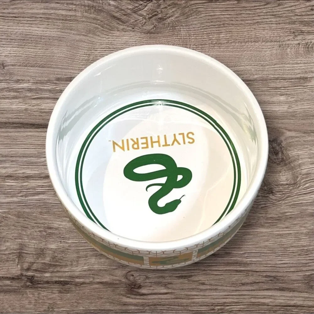 Harry Potter Wizarding World Slytherin Ceramic Dog Pet Bowl Green Gold 6 Inch